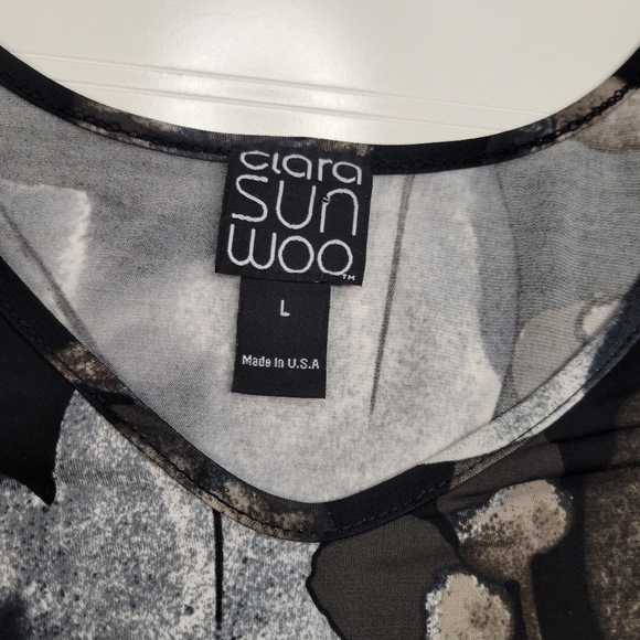 Clara Sun Woo Top Tunic 3/4 Sleeve Scoop Neck Slit Side Leaves Size Large - Picture 4 of 7